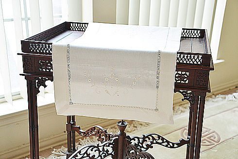 Edinburgh Hemstitch Embroidery Table Runner.16"x30 Pearled Ivory